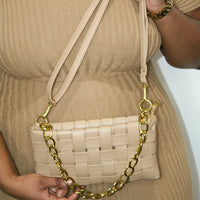 Vegan Leather Woven Bag in Nude