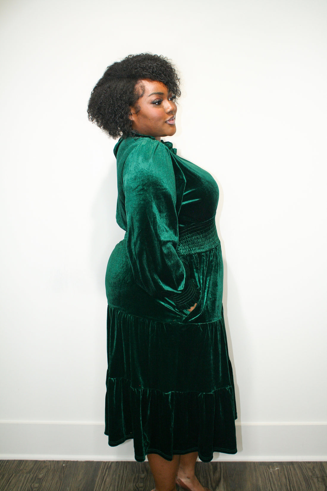 Velvet Virtue Dress in Hunter Green