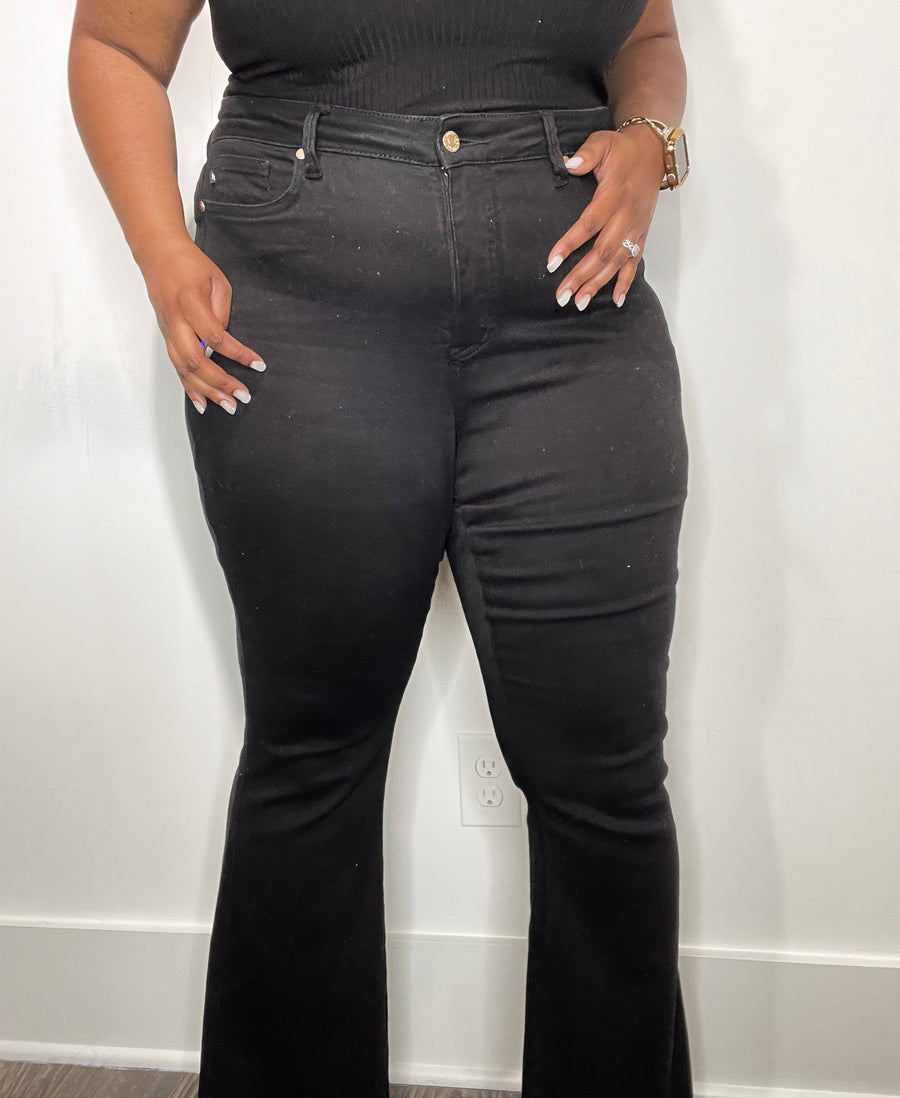 Judy Blue High Waist Tummy Control Flare Jeans in Black