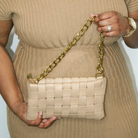 Vegan Leather Woven Bag in Nude