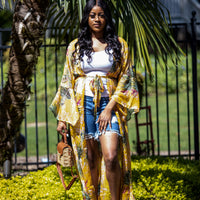 “The Tropics” Floral Kimono in Mustard - Modestly Allure