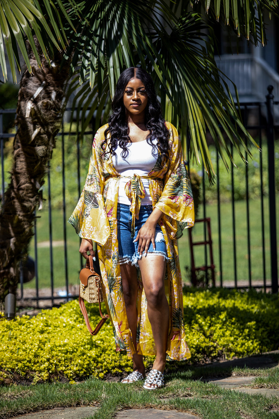 “The Tropics” Floral Kimono in Mustard - Modestly Allure