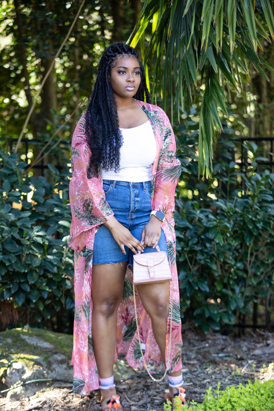 “The Tropics” Floral Kimono in Pink - Modestly Allure