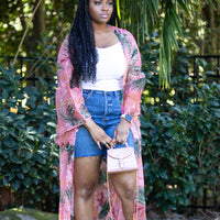 “The Tropics” Floral Kimono in Pink - Modestly Allure