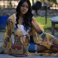 “The Tropics” Floral Kimono in Mustard - Modestly Allure